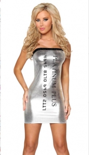 Enchanting Silver Shining Mini Dress with Credit Card Print