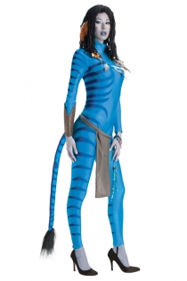 Adventurous Avatar Style Costume Bodysuit With Tail 