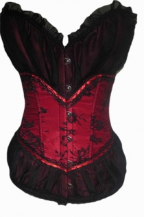 Elegant Ruby Floral Corset with Front Hook and Eye Closure, Padded Cups