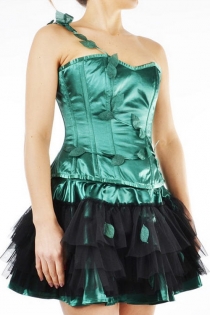 Spectacular Satin Steel Boned Corset Dress with Tulle Skirt and Leaf Accents