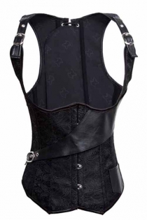 Sophisticated Floral Black Boned Corset with Lace Back