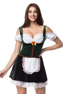 Sexy Beer Girl Fancy Dress Green & Black Oktoberfest Carnival German Maid Costume