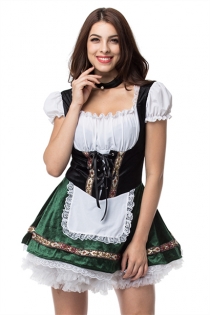 Black/Green Oktoberfest Carnival Sexy Beer Girl Fancy Dress Cosplay German Maid Costume