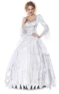 White Deluxe Victorian Vampire Countess Ball Gown Cosplay Zombie Ghost Bride Costume