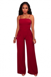 Red sling back lace bell-bottomed pants jumpsuit