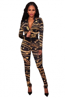 Chain digital printing long-sleeved two-piece suit