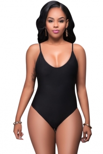 Sexy solid black one-piece swimsuit bikini