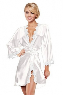 Sexy Women Summer Bathrobe Lace-edge Perspective White Pajamas Honeymoon Lingerie Set