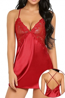 Plus Size Red Silk Babydoll With Lace Bust & Matching Gstrings