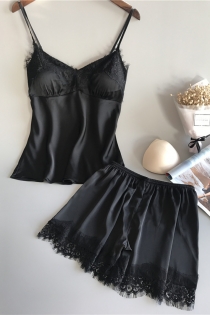 Black sexy ice silk temptation suspender skirt suit