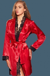 Sexy red ice silk long-sleeved lace nightgown erotic pajamas
