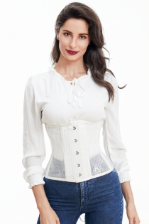 Breathable thin mesh steel bone white underbust corset waist trainning corset slim bustier