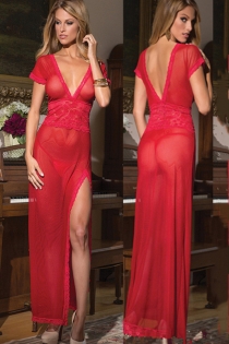 Sexy hot red lingerie tulle sexy uniform temptation transparent mesh nightdress