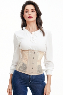 Breathable thin mesh steel bone beige underbust corset waist trainning corset slim bustier