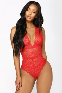 Sexy red lace stitching mesh one piece sexy pajamas sexy lingerie