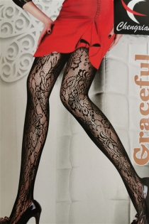 Sexy Black Patterned Fishnet Stockings With All-Over Floral Print Pattern