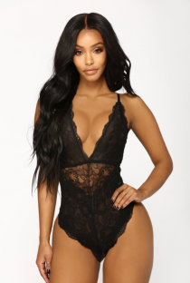 Mysterious black sexy lace stitching mesh gown jumpsuit sexy pajamas