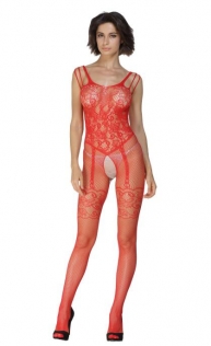 Red Bow Front Crotchless Fishnet Bodystocking