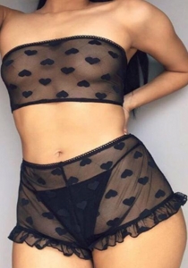 Sexy black perspective love dots bralette & panties