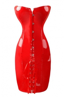 Sexy Red PVC Leatherette Corset Dess with Back Lace-up