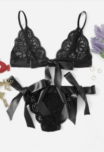 Black Lace Bow Bralette Panties Set