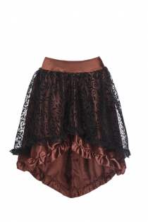 Floral Tulle Asymmetrical Satin Lace Ruffle Trim Steampunk Skirt Gothic Skirts, Brown
