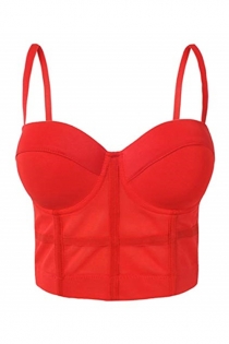 Red Mesh Tank Bra Tops Push Up Bralette with Adjustable Clouser