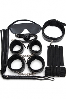 Black 7PCS Neck Collar Hand Cuff Wrist Bondage Set Body BDSM Restraint Harness Slave Game