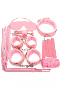 Pink 7PCS Neck Collar Hand Cuff Wrist Bondage Set Body BDSM Restraint Harness Slave Game
