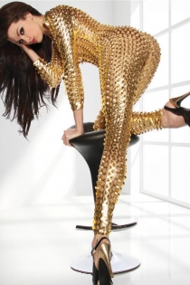 Sexy Gold PVC Bodysuit Nightclub Stage ds Costume