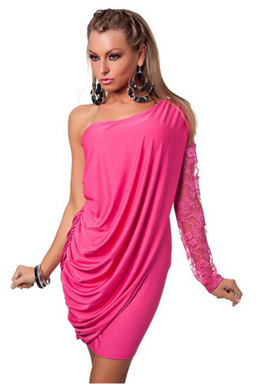 Alluring Silken Rich Pink Smooth Gently Pleated Right Shoulder Cover ...